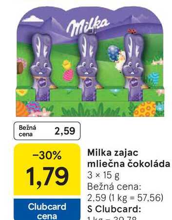 Milka zajac mliečna čokoláda 3x15g