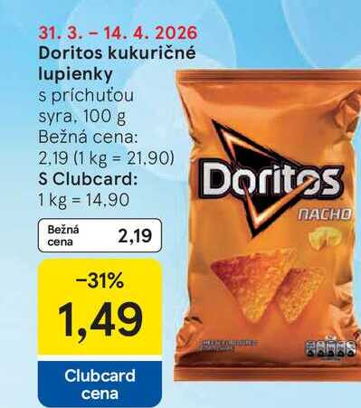 Doritos kukuričné lupienky s príchuťou syra, 100 g 