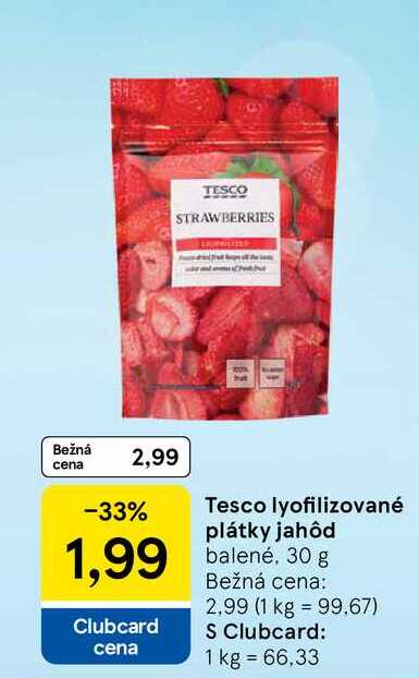 Tesco lyofilizované plátky jahôd balené, 30 g 