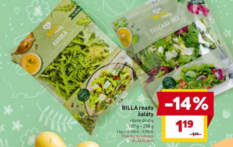 BILLA ready šaláty rôzne druhy 100 g - 200 g