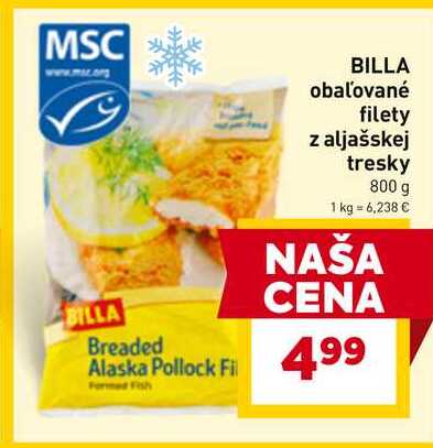 BILLA obaľované filety z aljašskej tresky 800 g