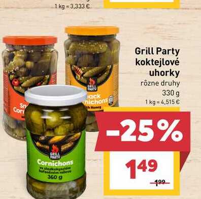 Grill Party koktejlové uhorky rôzne druhy 330 g