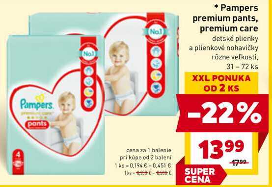 Pampers premium pants, premium care detské plienky a plienkové nohavičky rôzne veľkosti, 31-72 ks