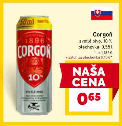 Corgoň svetlé pivo, 10% plechovka, 0,55L v akcii