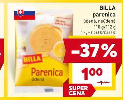 BILLA parenica údená, neúdená 110 g/112 g