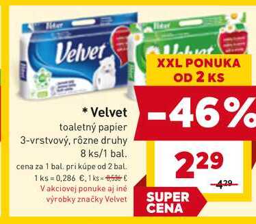 Velvet toaletný papier 3-vrstvový, rôzne druhy 8 ks
