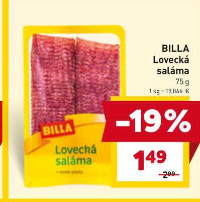 BILLA Lovecká saláma 75g 