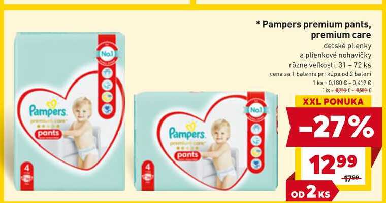 Pampers premium pants, premium care detské plienky a plienkové nohavičky rôzne veľkosti, 31-72 ks