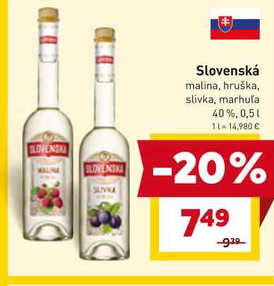 Slovenská malina, hruška, slivka, marhuľa 40%, 0,5 l
