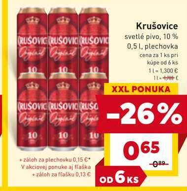 Krušovice svetlé pivo, 10% 0,5 l, plechovka 