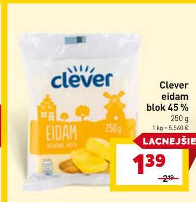 Clever eidam blok 45% 250 g