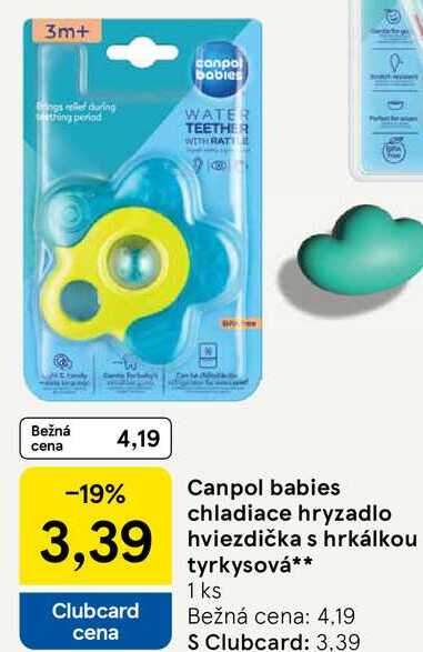 Canpol babies chladiace hryzadlo hviezdička s hrkálkou tyrkysová 1 ks 