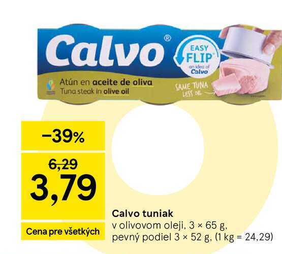 Calvo tuniak v olivovom oleji, 3 × 65 g