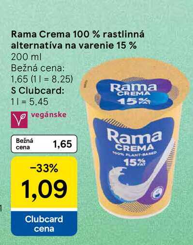 Rama Crema 100 % rastlinná alternatíva na varenie 15 % 200 ml