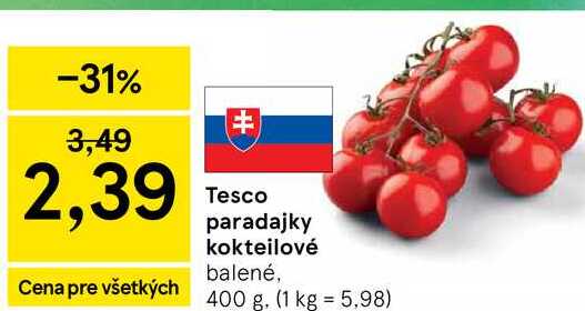 Paradajky kokteilové balené, 400 g