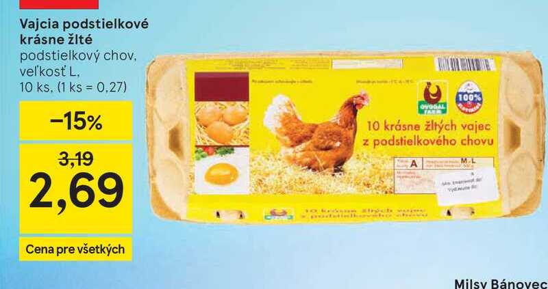 Vajcia podstielkové krásne žlté podstielkový chov, veľkosť L, 10 ks