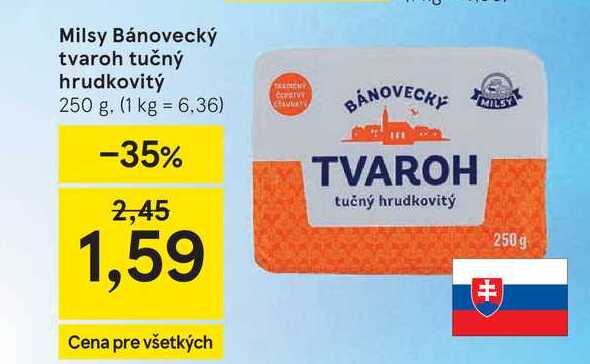Milsy Bánovecký tvaroh tučný hrudkovitý 250 g