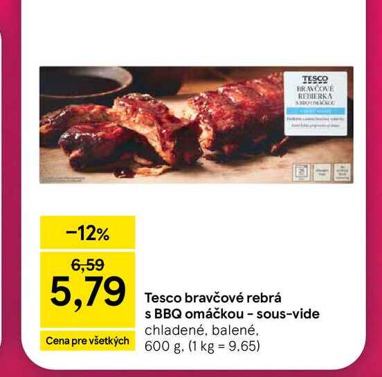 Tesco bravčové rebrá s BBQ omáčkou - sous-vide chladené, balené 600 g