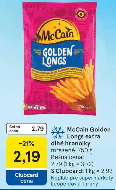 McCain Golden Longs extra dlhé hranolky mrazené, 750 g