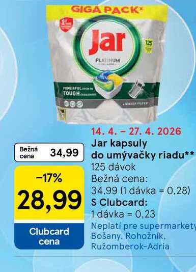 Jar kapsuly do umývačky riadu 125 dávok 