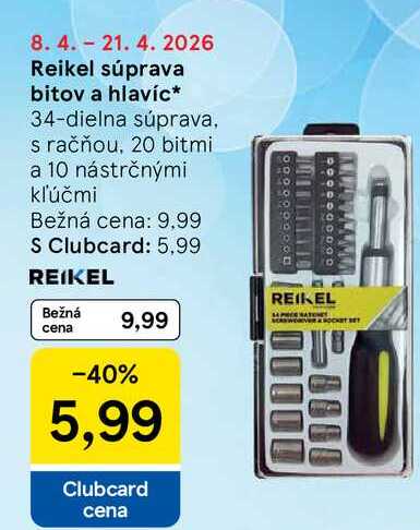 Reikel súprava bitov a hlavíc 34-dielna súprava, s račňou, 20 bitmi a 10 nástrčnými kľúčmi