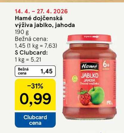 Hamé dojčenská výživa jablko, jahoda 190 g