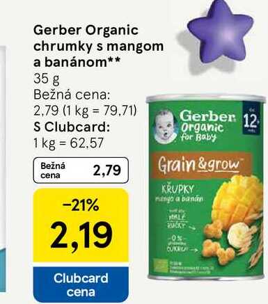 Gerber Organic chrumky s mangom a banánom 35 g