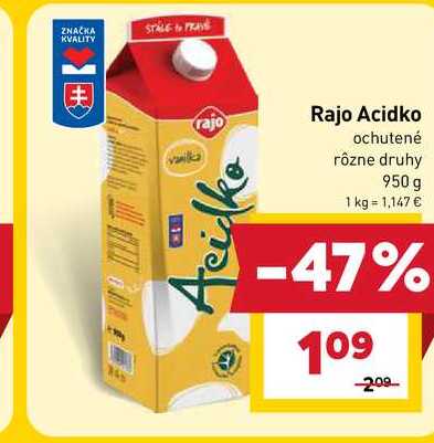 Rajo Acidko ochutené rôzne druhy 950 g