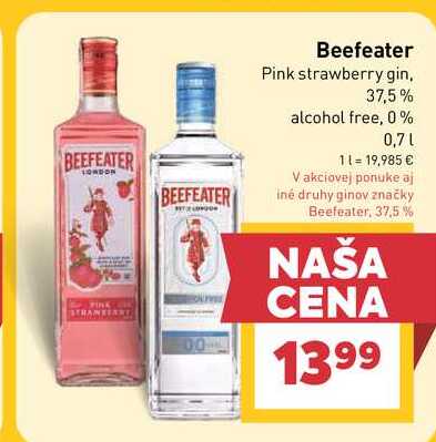 Beefeater Pink strawberry gin, 37,5% alcohol free, 0% 0,7l