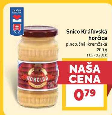 Snico Kráľovská horčica plnotučná, kremžská 200 g