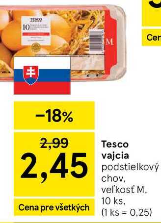 Tesco vajcia podstielkový chov, veľkosť M 10 ks