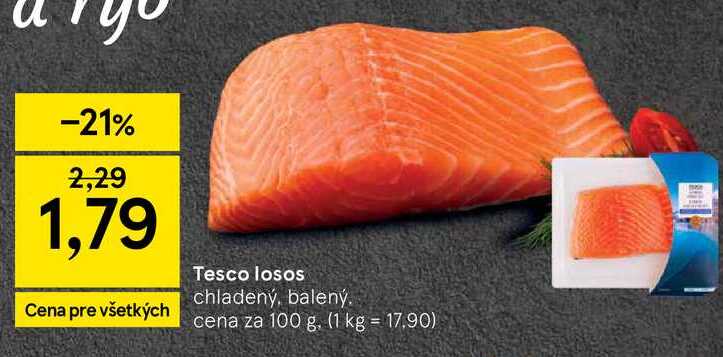 Tesco losos chladený, balený cena za 100 g