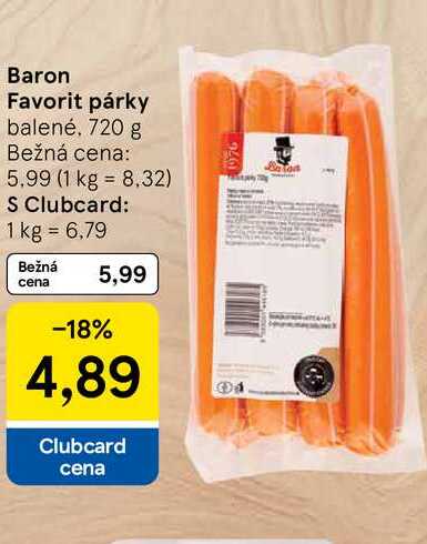 Baron Favorit párky balené. 720 g 