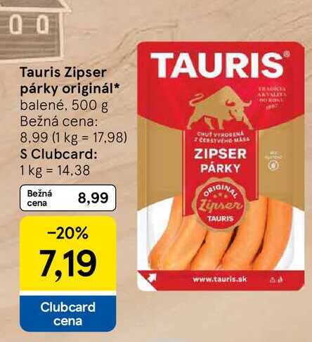 Tauris Zipser párky originál balené, 500 g
