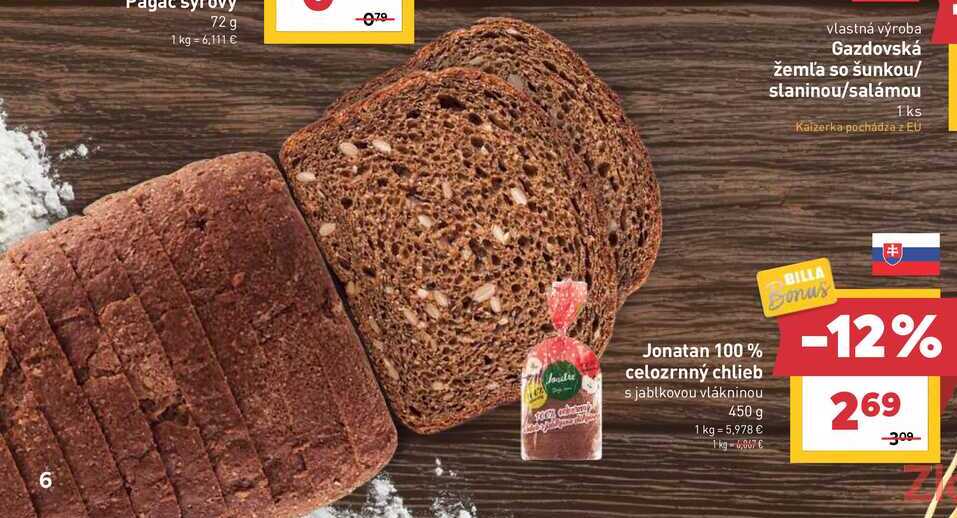 Jonatan 100% celozrnný chlieb s jablkovou vlákninou 450 g  v akcii