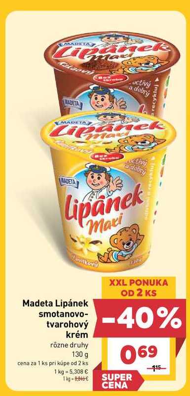 Madeta Lipánek smotanovo-tvarohový krém rôzne druhy 130 g