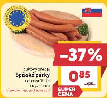 Spišské párky cena za 100 g