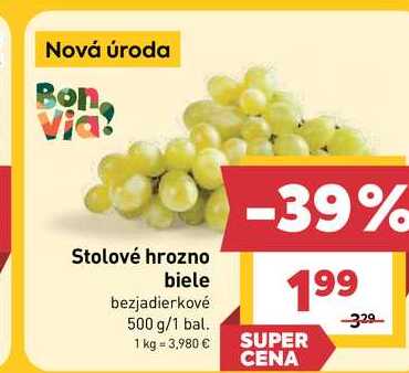Stolové hrozno biele bezjadierkové 500 g