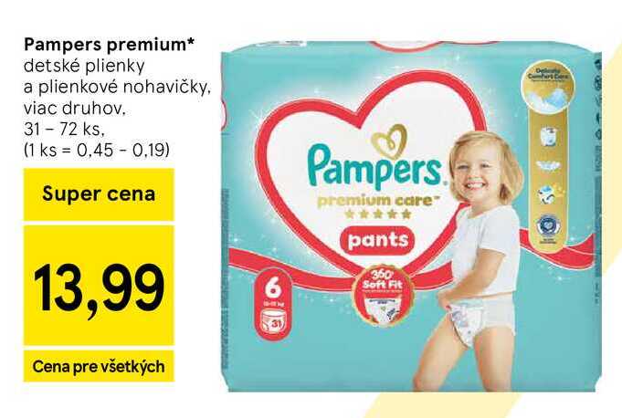 Pampers premium detské plienky a plienkové nohavičky, viac druhov 31-72 ks