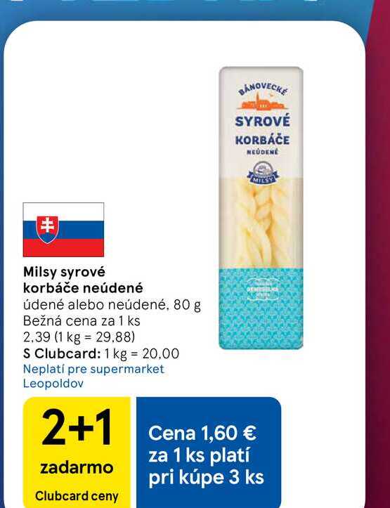 Milsy syrové korbáče neúdené údené alebo neúdené, 80 g 
