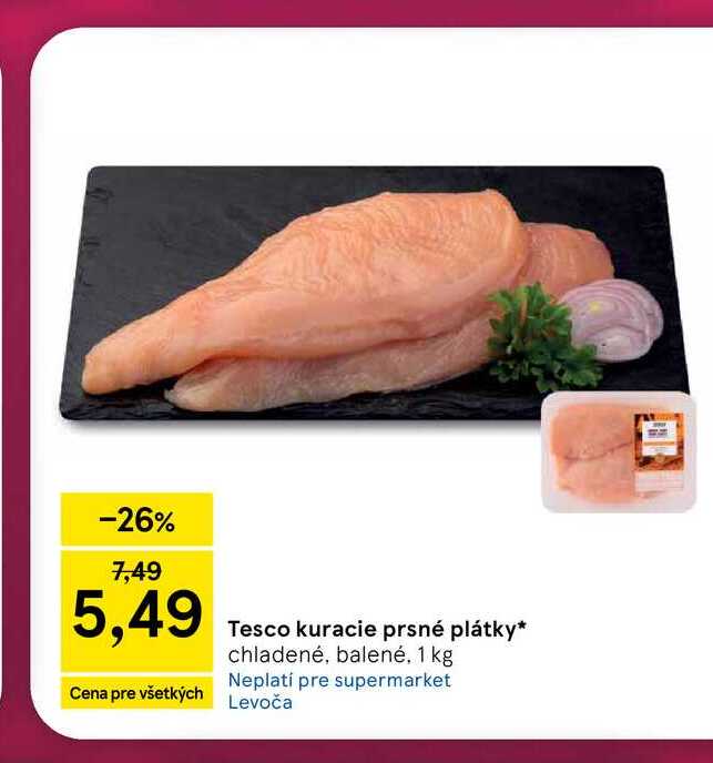 Tesco kuracie prsné plátky chladené, balené, 1 kg 