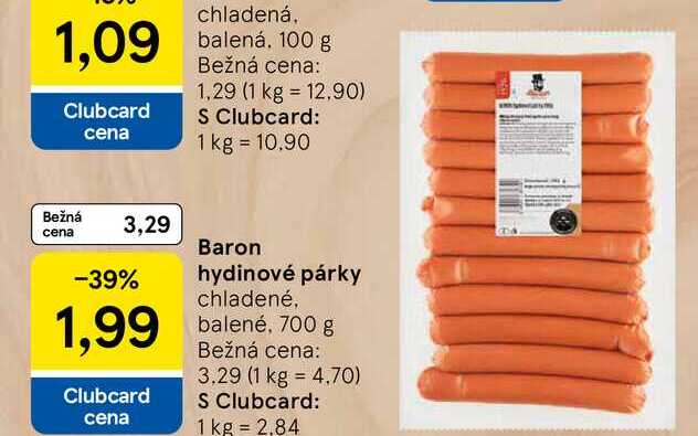 Baron hydinové párky chladené, balené, 700 g