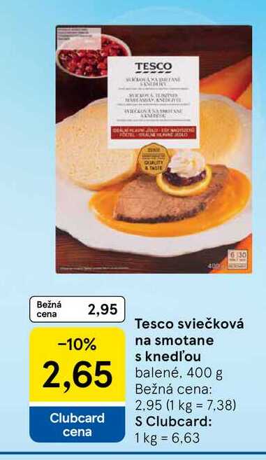 Tesco sviečková na smotane s knedľ'ou balené, 400 g 
