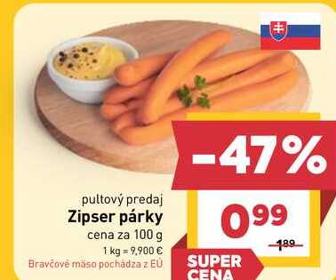 Zipser párky cena za 100 g 