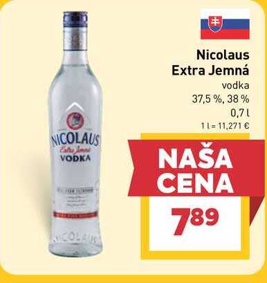 Nicolaus Extra Jemná vodka 37,5%, 38% 0,7l v akcii