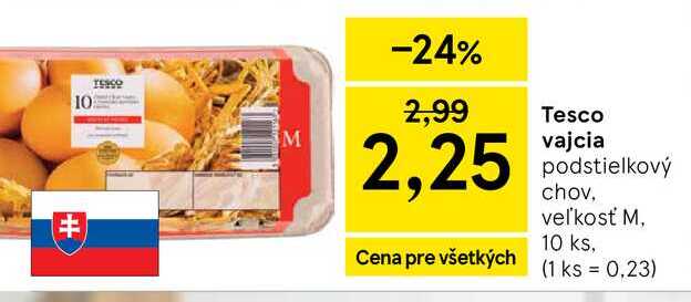 Tesco vajcia podstielkový chov, veľkosť M, 10 ks