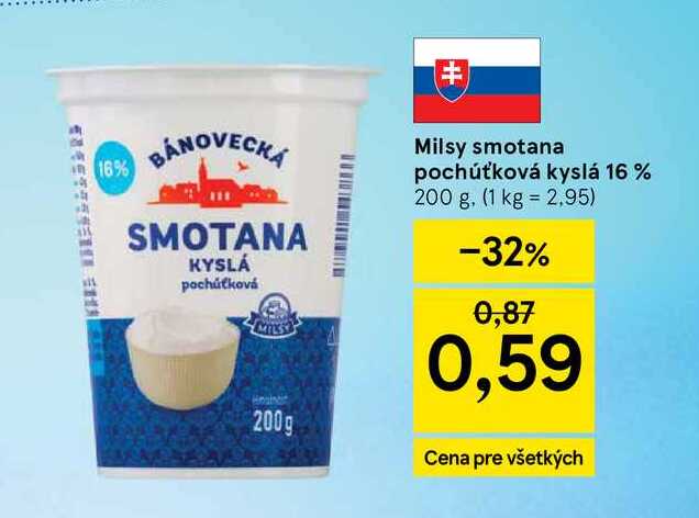 Milsy smotana pochúťková kyslá 16% 200 g v akcii