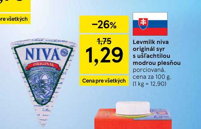 Levmilk niva originál syr s ušľachtilou modrou plesňou porciovaná, cena za 100 g