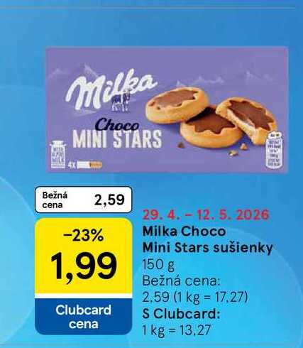 Milka Choco Mini Stars sušienky 150g  v akcii