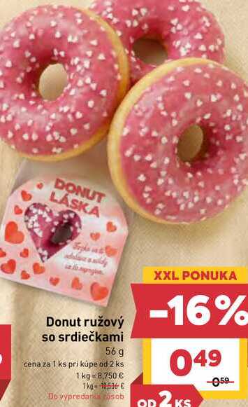 Donut ružový so srdiečkami 56 g 